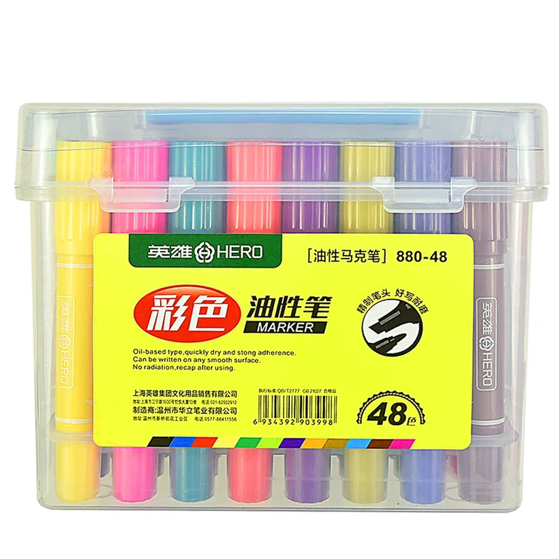 Hero Colored Double Heads Oily Marker Pens 12/24 Colors Paint