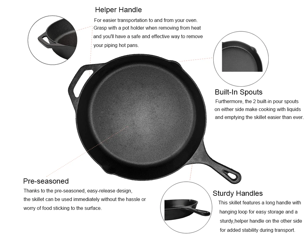 Cast Iron Skillets Preseasoned 2piece Pan Set 10"/ 12" Dual Handle