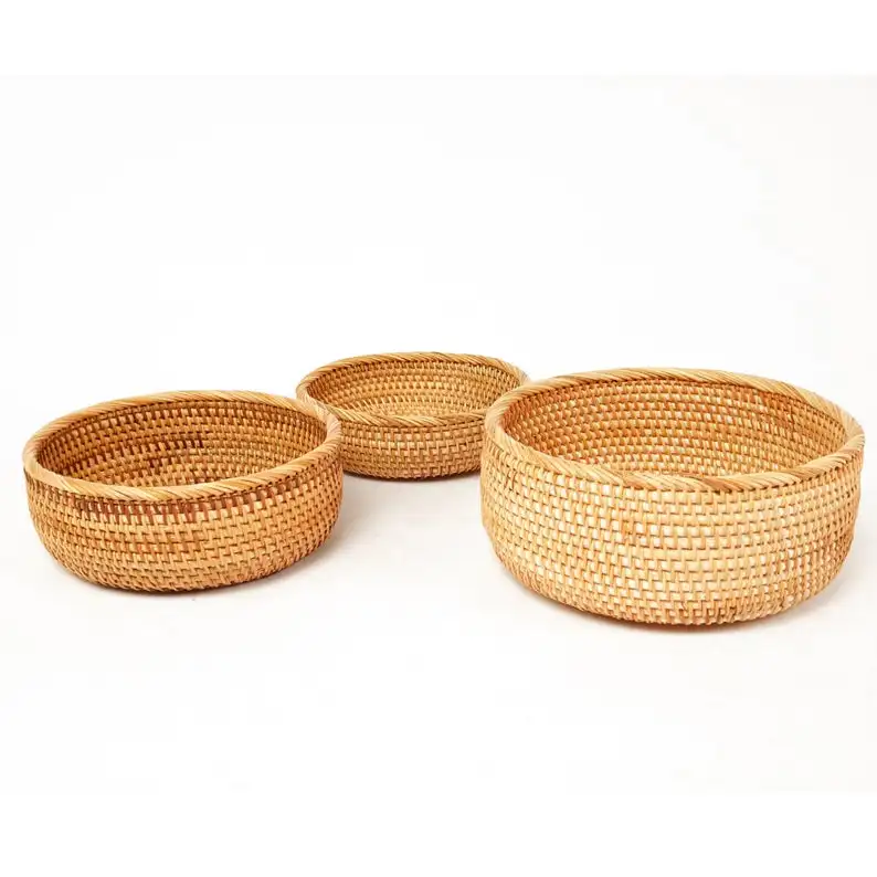 Set Of 3 Hand Woven Round Rattan Basket Vietnamese Multi Purpose Round Rattan Basket Buy Rattan Basket Wicker Basket Fruit Basket Product On Alibaba Com