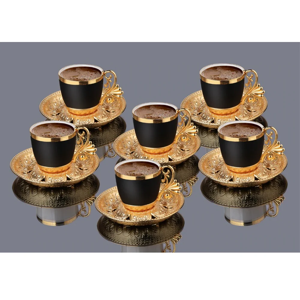 Artesanal autêntico ouro prata anatolian árabe turco xícaras de chá e pires  conjunto para seis pessoas feitas na turquia - AliExpress