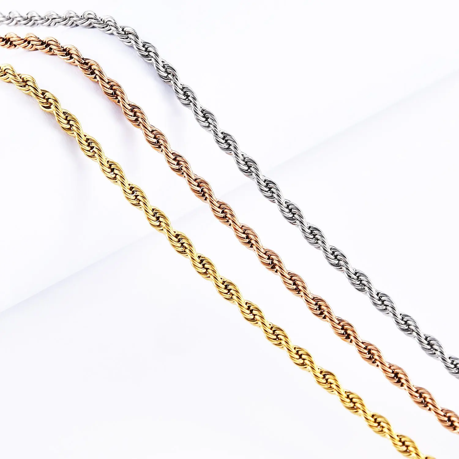 18k Pvd Gold Plated Jewelry Necklace Stainless Steel Twisted Chain Rope