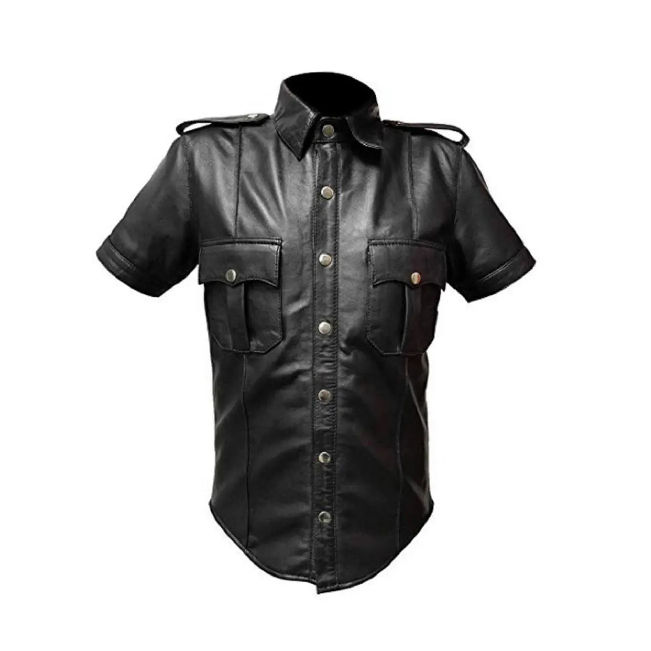 Police Style Mens Leather Shirt Half 