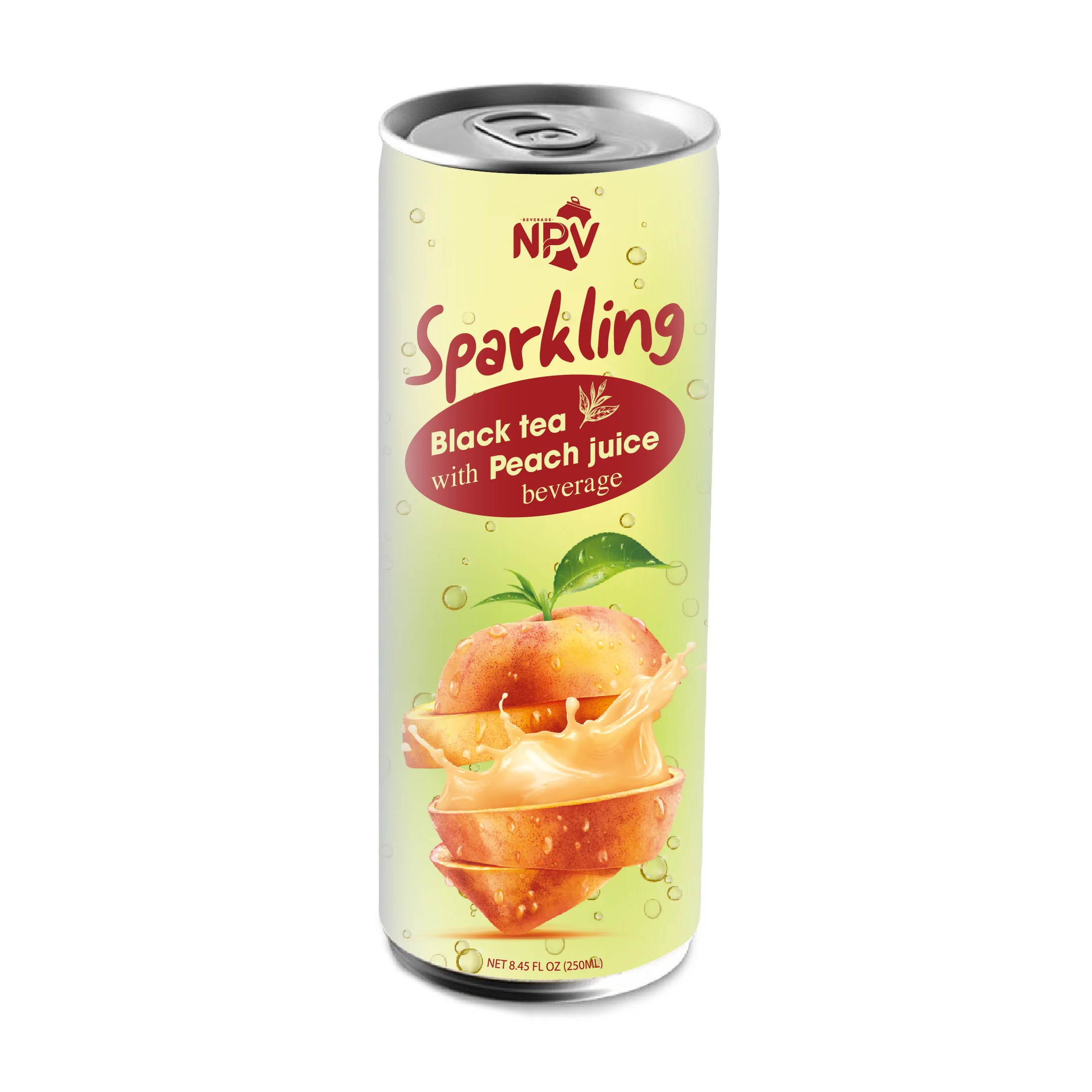 sparkling black tea with peach juice 250ml can oem product with
