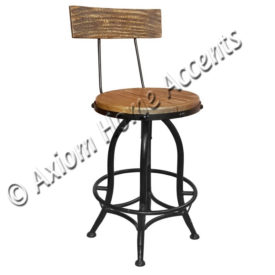 Adjustable Swivel Industrial Bar Stool Metal Frame With Wooden Seat Backrest Black Powder By Axiom Home Accents Buy Industrial Bar Stool