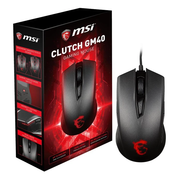 MSI CLUTCH GM40 FPS Ambidextrous Gaming Mouse with Optical Tracking Method Support Ergonomic Programmable Quick DPI Adjustment