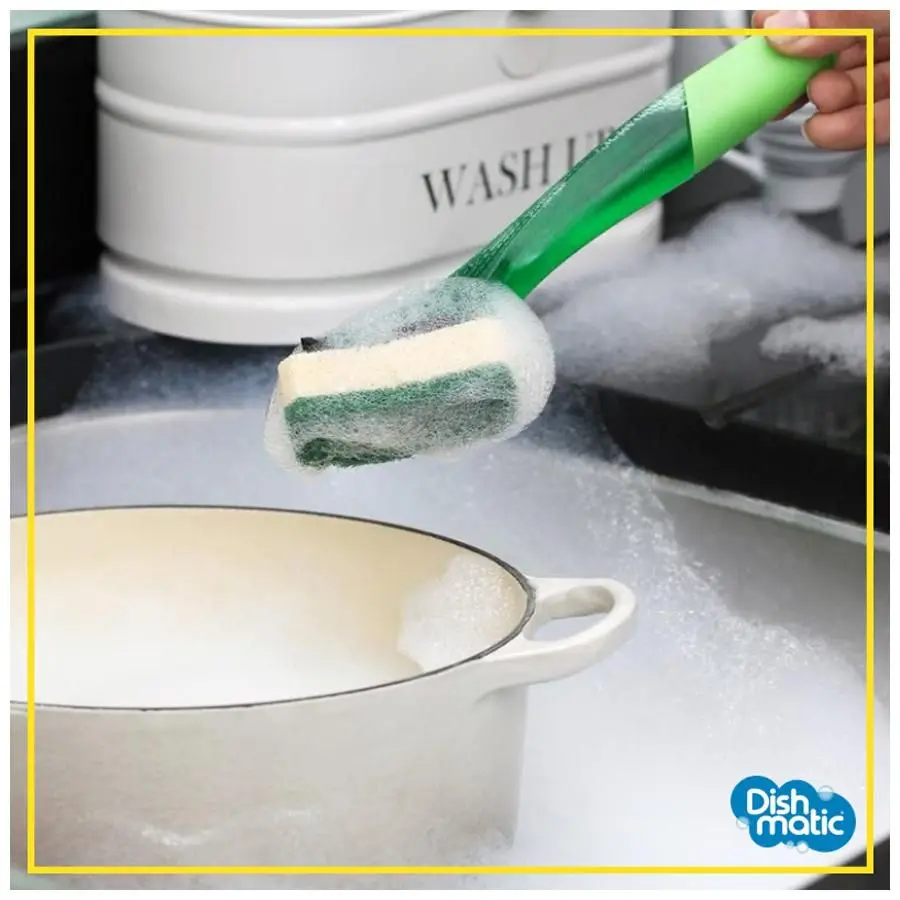  Dishmatic Fillable Dish Wand Brush with Handle for Dishwashing, Soap Dispensing Steel Scrubber for Utensils