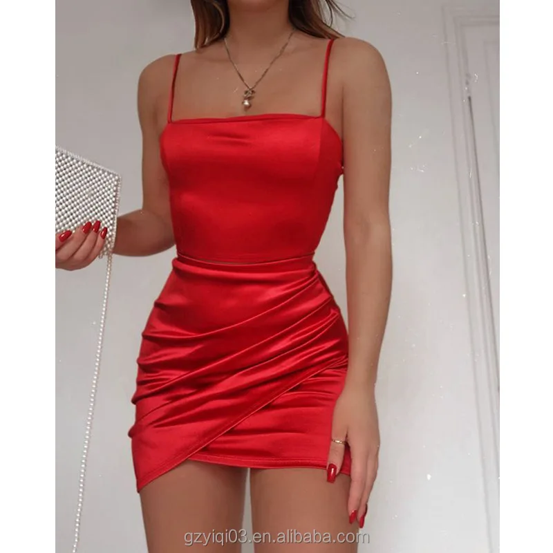 Buy Red Satin Dress,Ruched Mini Dress ...