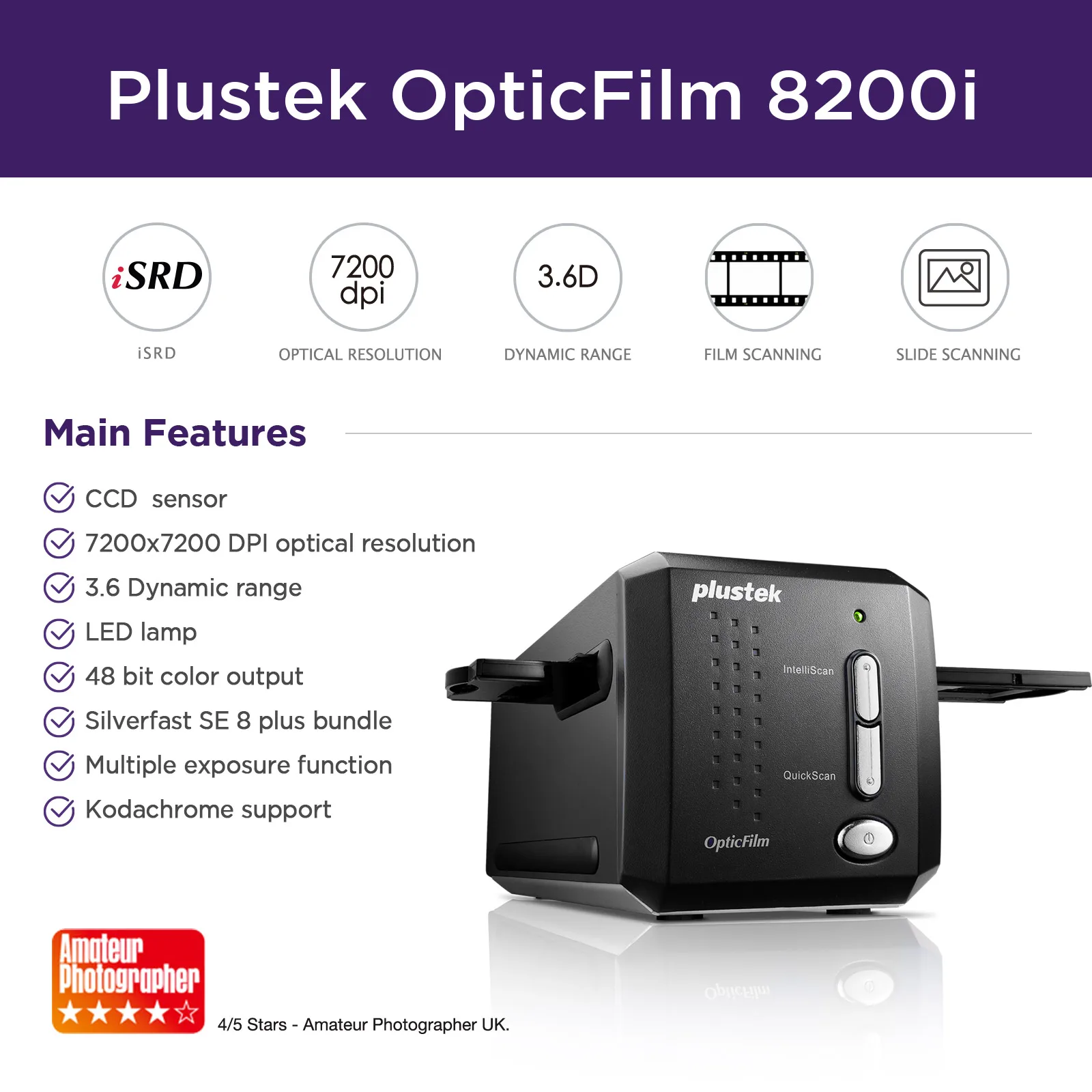 Plustek OpticFilm 8200i SE、35mmフィルム & スライド