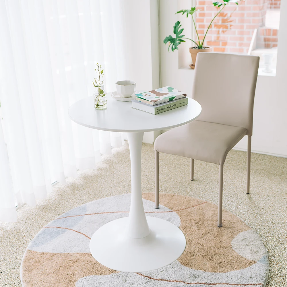 Coffee Table Tulip Base Nordic White Luxury Small Furniture Living Room Wood Metal Adjustable Height Powder Coated Finish