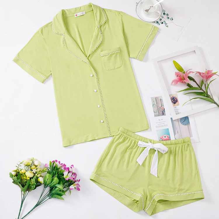 
2021 Пижама с бамбуковым цифровым принтом, с коротким рукавом, из двух частей, пижама из хлопка, женская одежда для сна 