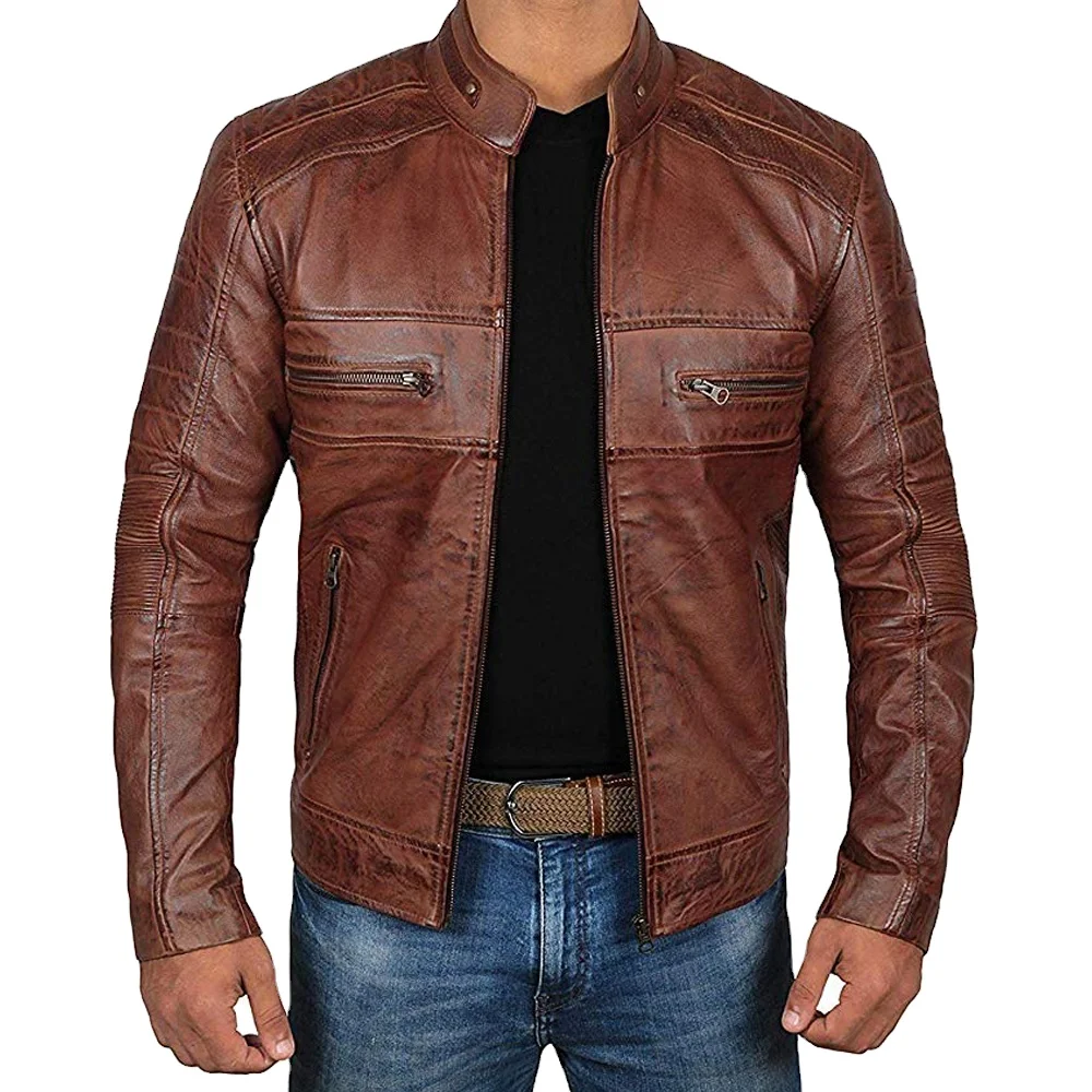 Men Leather Jacket Zipper Style Regular 