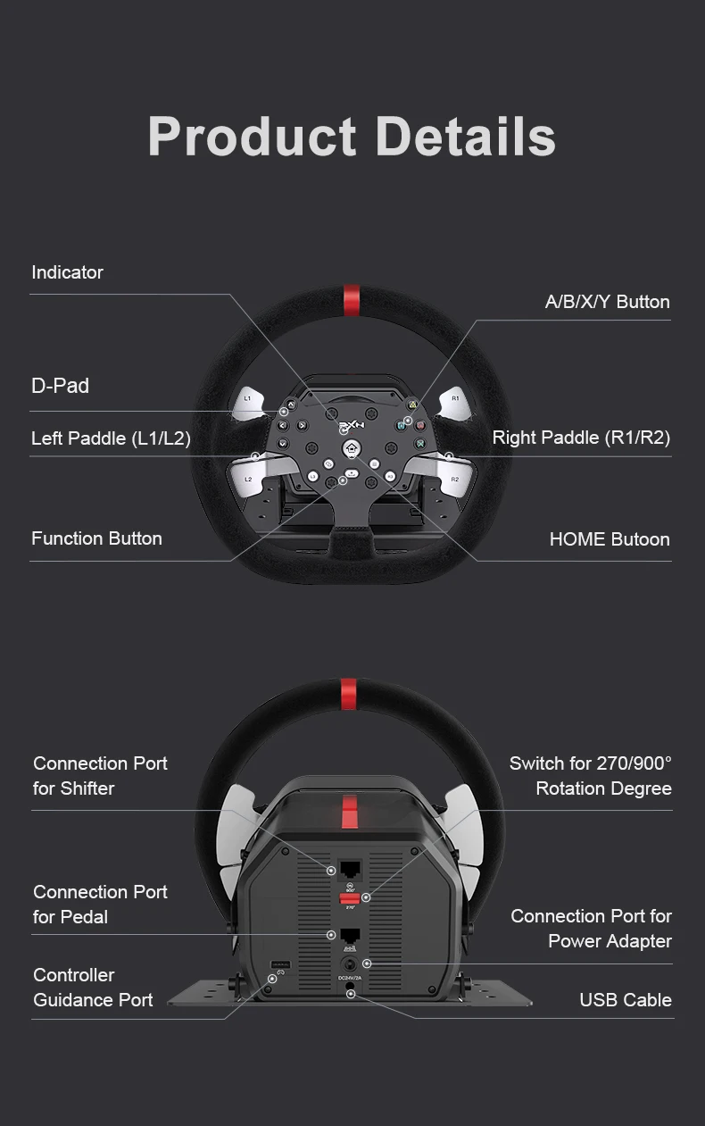 Pxn V10 Wired 900 Degree Force Feedback Vibration Gaming Steering Wheel