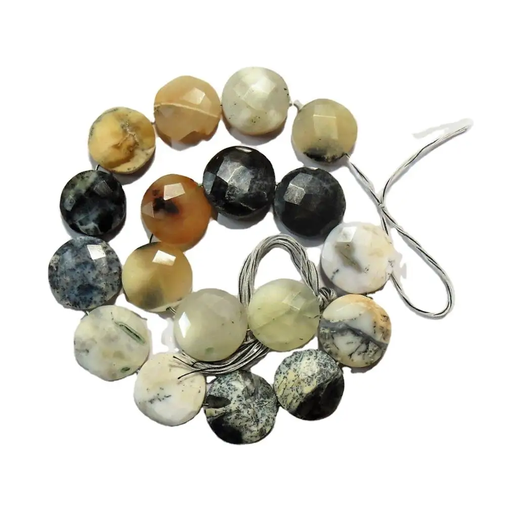 11" strand dendrite opal faceted coin large 17mm   size faceted
