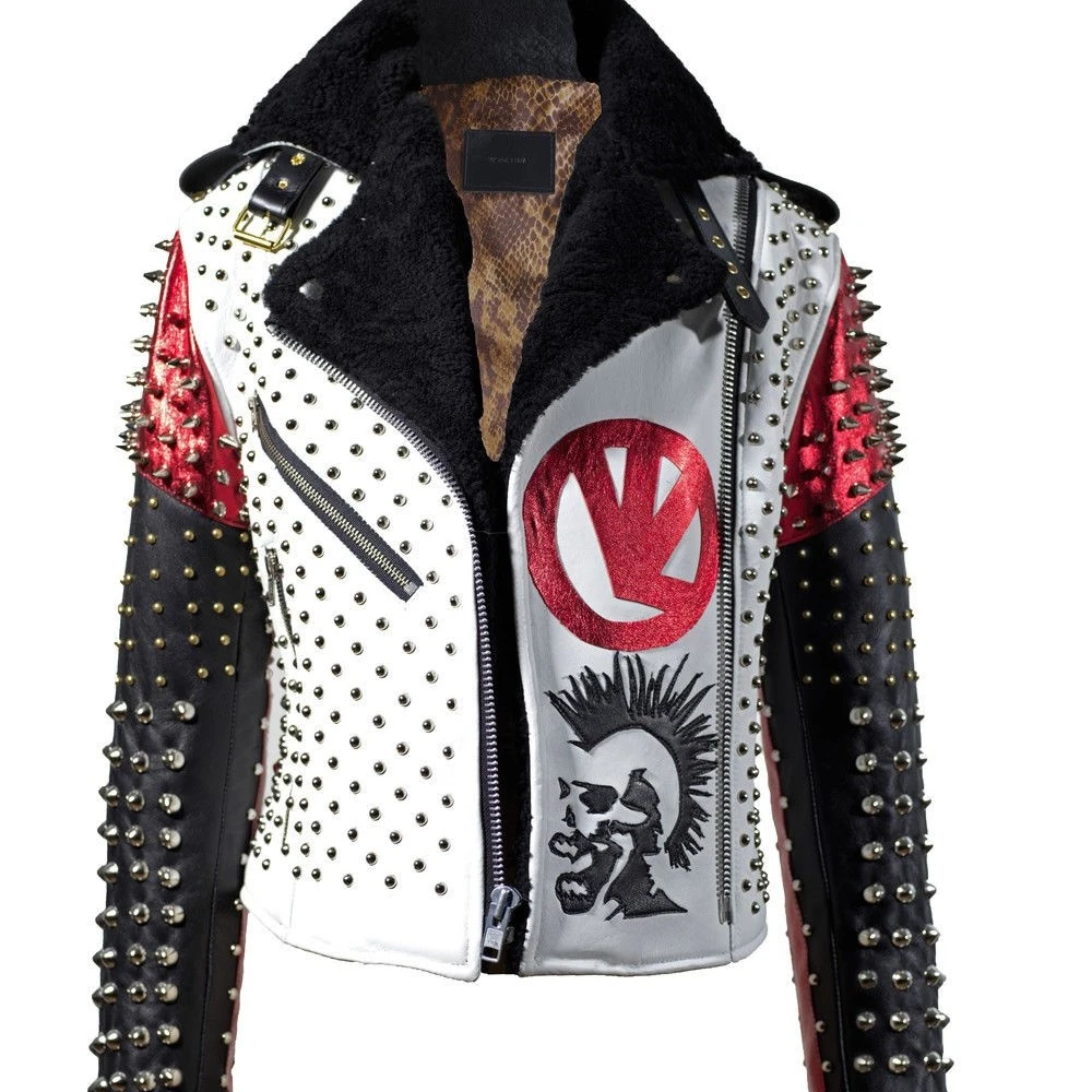 Chaqueta De Moda Con Tachuelas Para Hombre,Color Blanco Y Rojo - Buy Blanco  Chaqueta De Cuero Con Tachuelas,Los Hombres De Cuero Tachonado Chaqueta,Slim  Fit Chaqueta De Cuero Con Spike Product on Alibaba.com