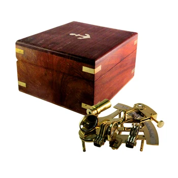 Handicraft 3 Inch Antique Beautiful Handicraft Brass Sextant With Wooden Box For Father Mother & Your Loved Ones
