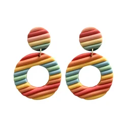 Ziming Ins Hot Round Shape Stripe Candy Color Polymerized Clay Earring Geometry Ploymer Clay Earring Factory Wholesale