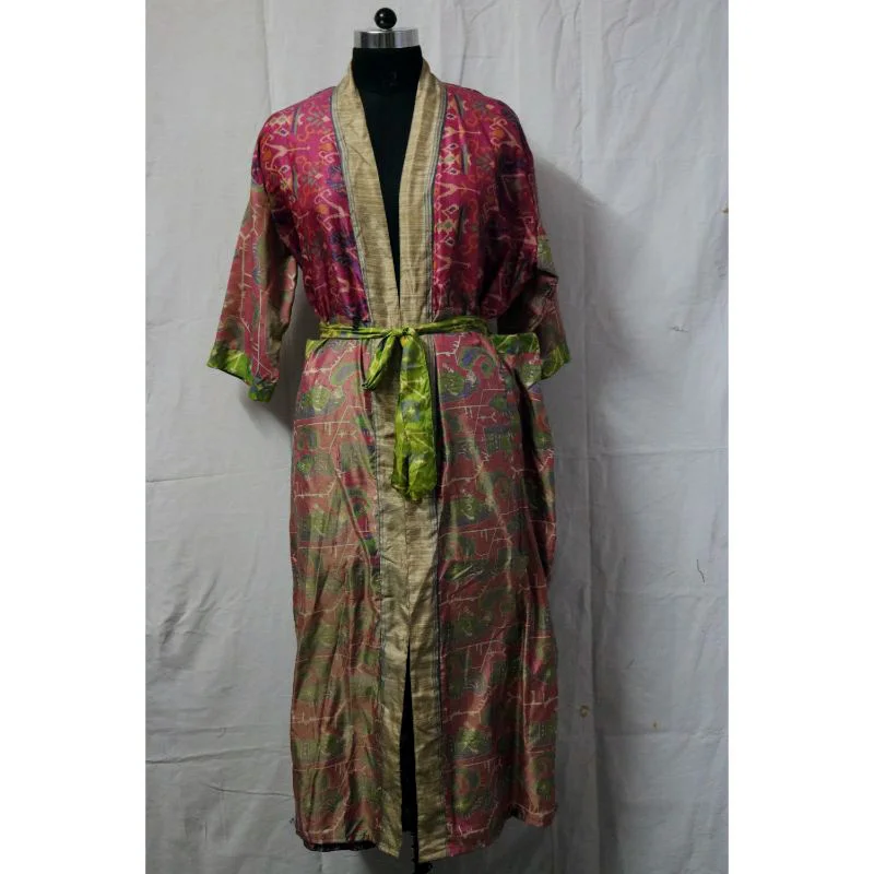 Women's 100% Silk Long Kimono Indian Saree Silk Poncho Maxi Dress s-73 Vintage Silk kimono Loose Tunic Floral