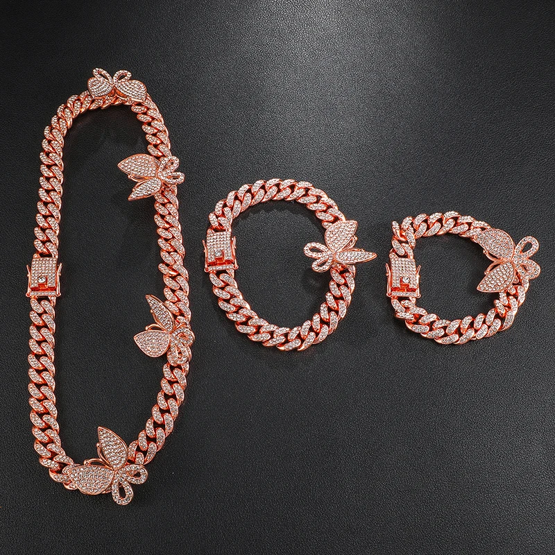 2021 New 12mm Butterfly Anklet Cuban Link Chain Bracelet
