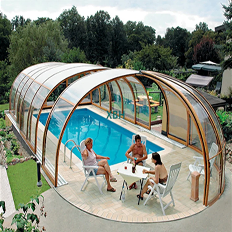 Outdoor Retractable Pool Swim Cover, Polycarbonate Arch Roof Enclosures