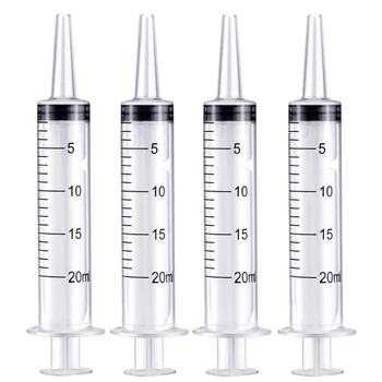 4 Pack Large Plastic Syringe for Scientific Labs and Dispensing Multiple Uses Measuring Syringe Tools (20 ml)