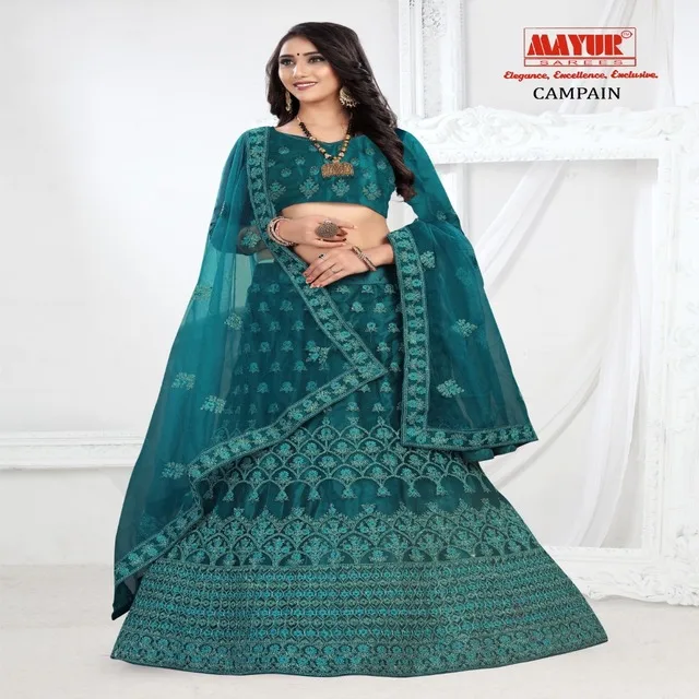 Dark sky blue lehenga Clearance