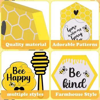 7 Pieces Bee Decor for Home Tiered Tray Decor Honey Bumble Decor Bee Wood Signs for Farmhouse Decoration (warm Bee Styles), Size: 15, Other