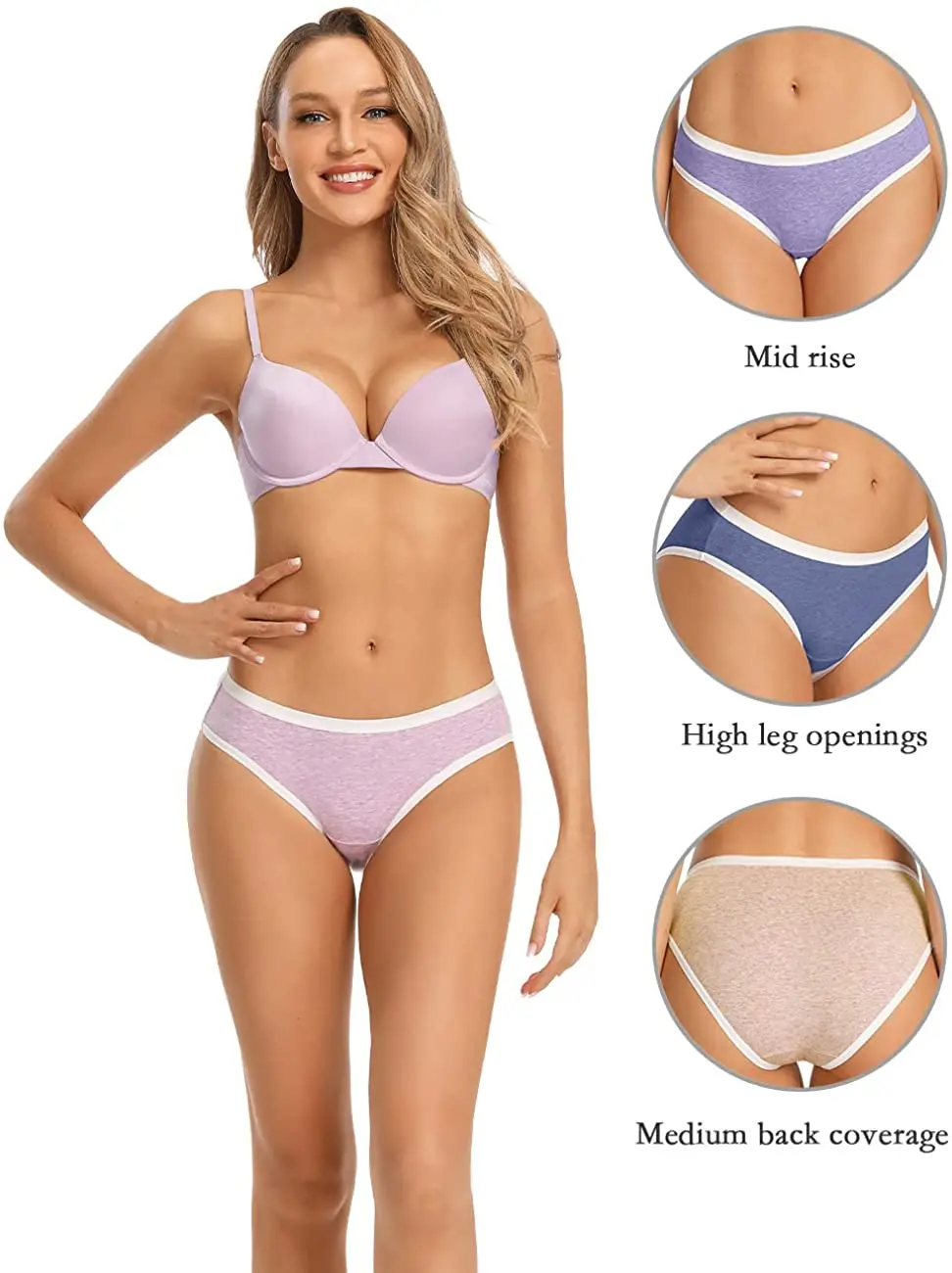 Women' Cotton Bikini Panty Soft High Cut Hipster Stretch Underwear