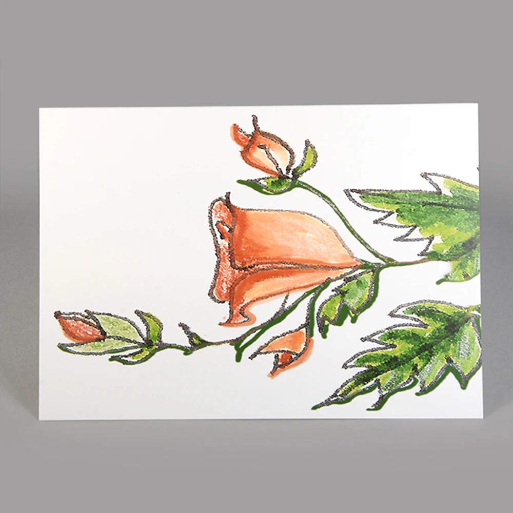 Rose Branch Greeting Card  Orange Rose Brand And Three Rose Bud’s