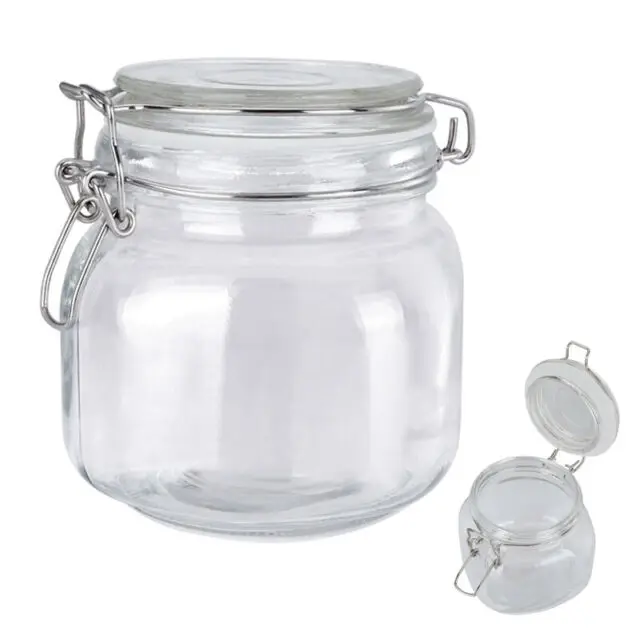 Hot Sale Empty 3.5 Glass Jar Glass Storage Jars With Airtight Locking Clamp  Lid Premium Quality Wholesale Prices Customized Bulk