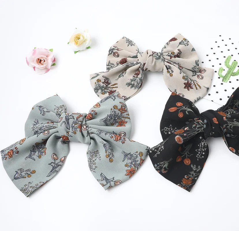 Оптовая продажа шелковая шифоновая Супер Бабочка пружинный зажим для волос с узлом