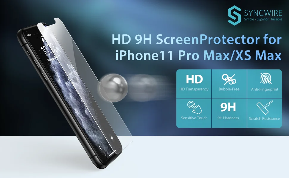 sans Bulles Lot de 3 Syncwire Verre Trempé pour iPhone 11 Pro Max/XS Max Film Protection Ecran HD Dureté 9H avec Cadre d'installation et Kits 3D-Touch pour iPhone 11 Pro Max/XS Max 6.5 