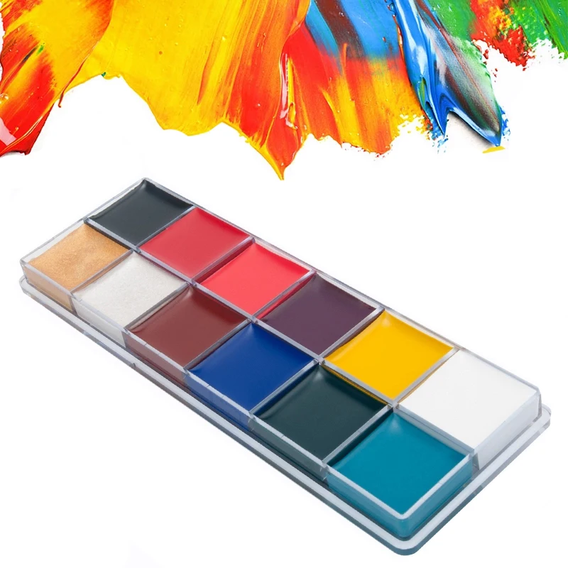 Non Toxic Private Label Body Face Paint 12 видов цветов Набор для рисования лица для детей с трафаретом