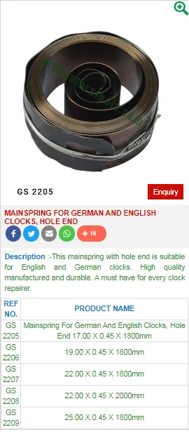 MAINSPRING Steel for German Hole End GS Clock Making Tools-Green Stars SA Model GS 2205