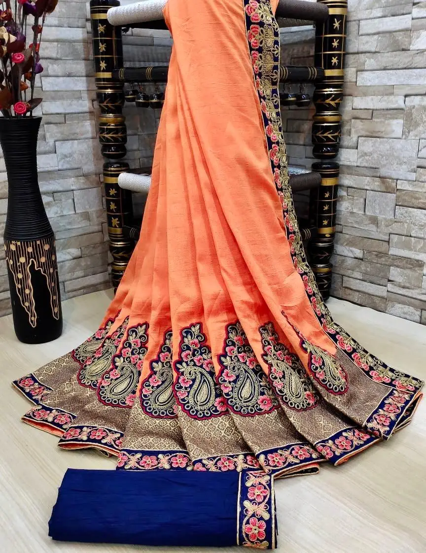 Latest Design Silk Saree With Heavy Embroidery Work and Patch Work Saree for Ladies New Designs