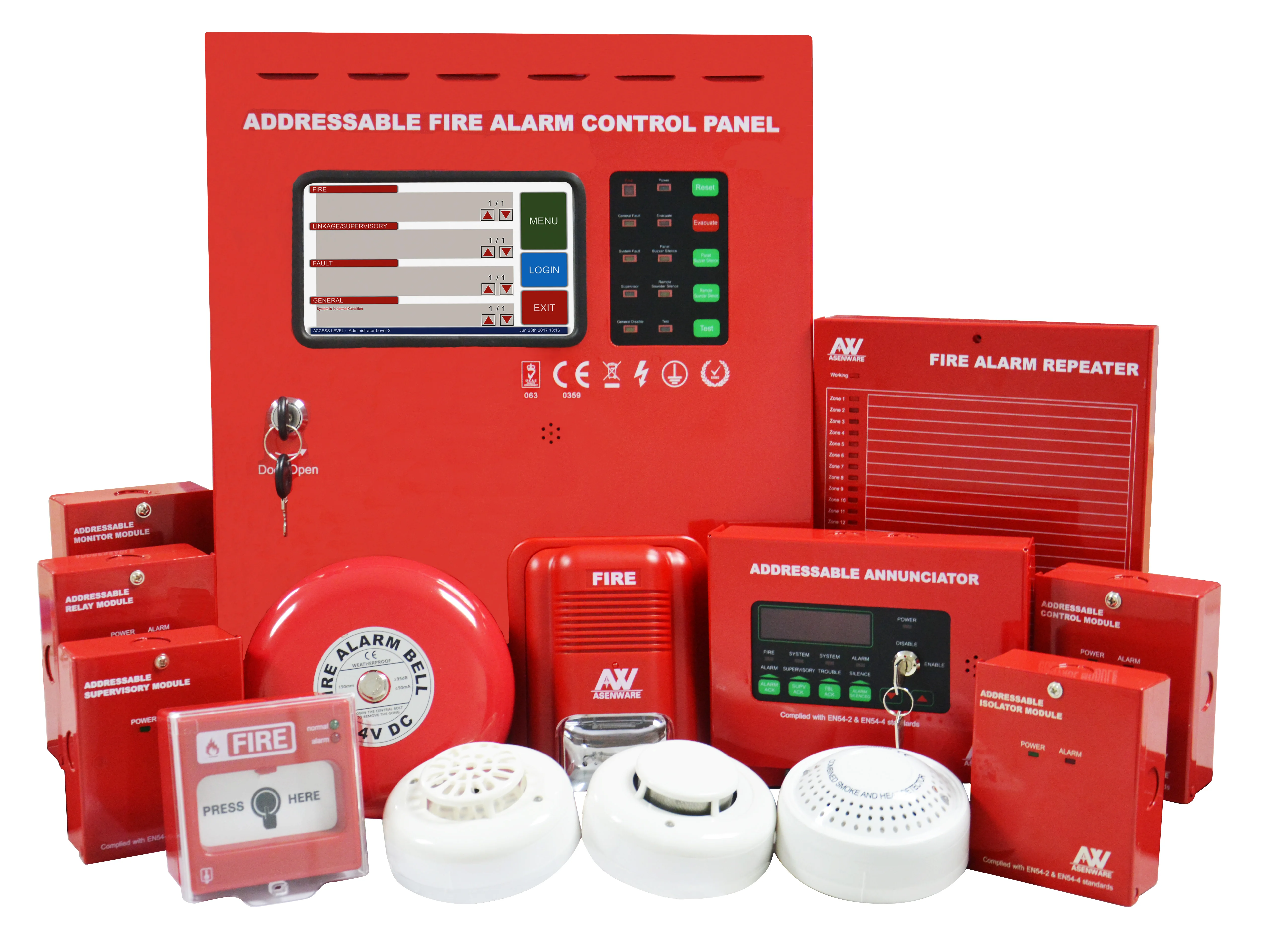 Asenware Addressable Fire Alarm Control Panel With Multiple Language ...