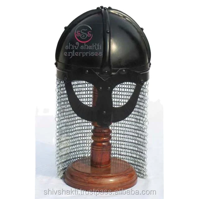 Black Antique Finish Historical Medieval Viking Chainmail Helmet Spectacle Armor 