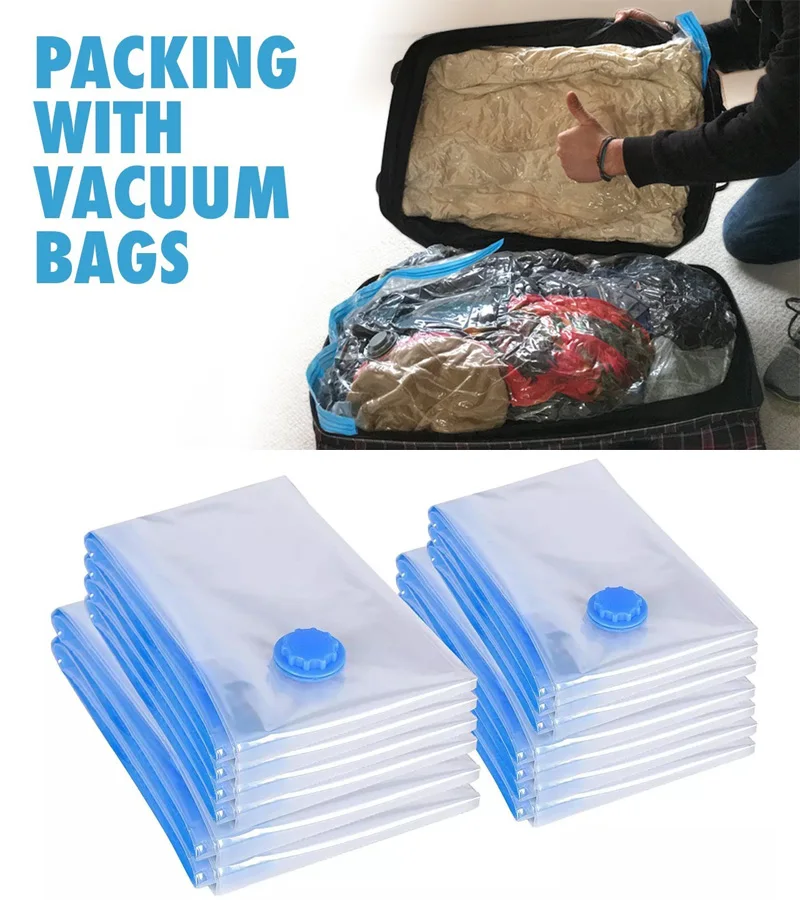 Beauenty Set Of 7 Pieces Vacuum Seal Storage Bags With Suction Pump - Clear  Blue 70X100 Cm