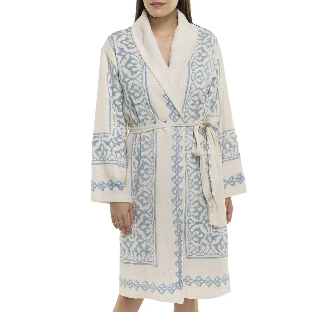 Bathrobe With Terry Lining Hand Printed Cotton High Quality With Towel