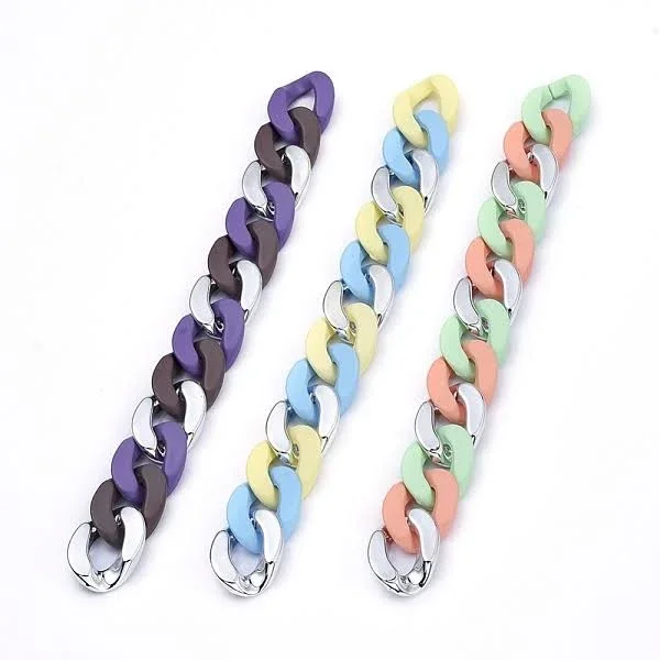 Трехцветные панцирные цепи ручной работы, кубинские звенья цепи, с непрозрачным окрашенным распылением акриловыми соединительными кольцами для одежды и очков