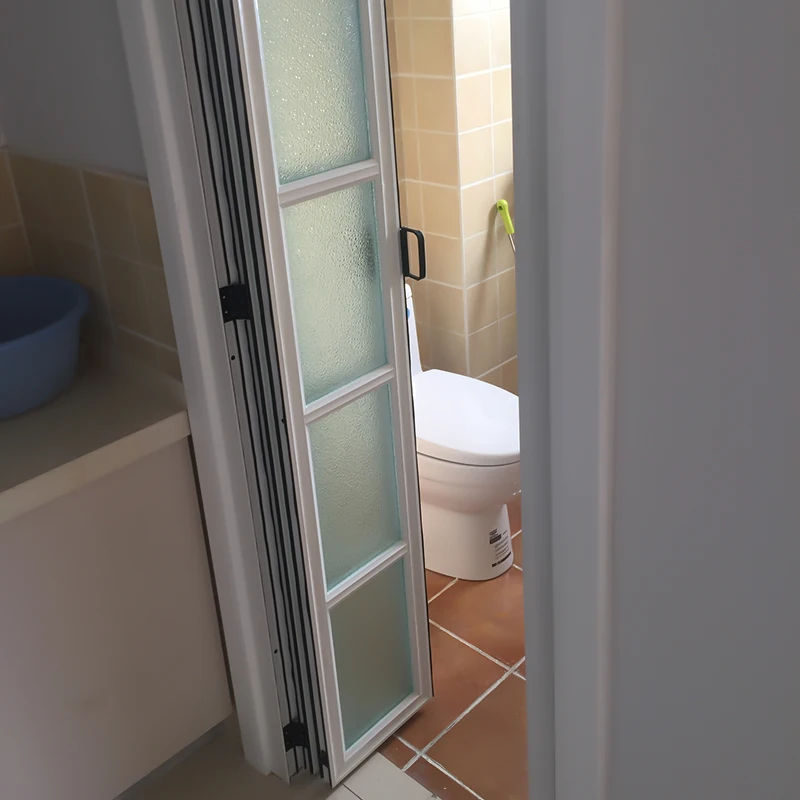 Cheap Interior Pantry Foldable Sliding Design Bi Fold Aluminum Graphic Design Frosted Glass Bathroom Glass Door 1set Slim Modern