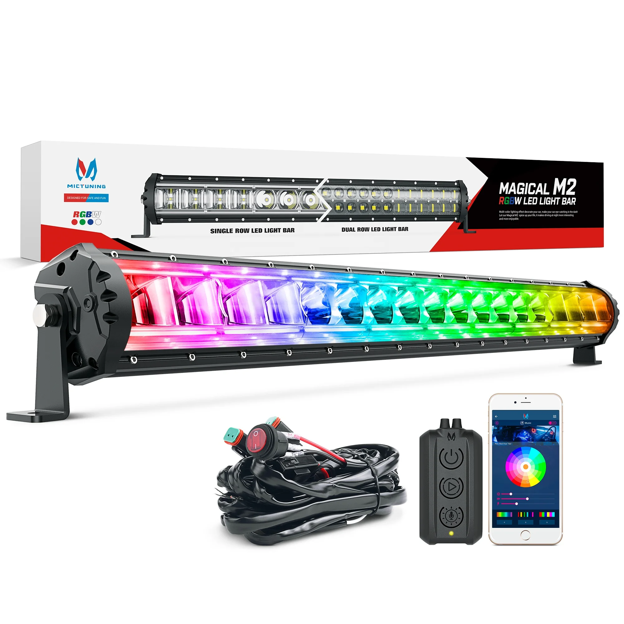 MICTUNING M2 Single Row 32Inch Off Road Driving Light Combo 4x4 Offroad Truck Work RGBW LED Light Bar