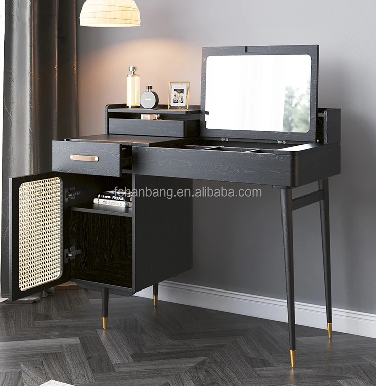 black and rattan dressing table