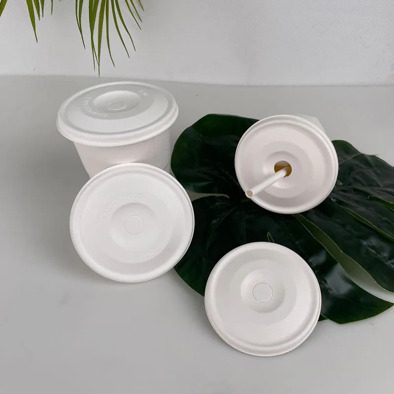 Paper Cover Biodegradable Lids 80mm For To Go Drinks Compostable Eco Hot Drink Bagasse Cup Flat Lid