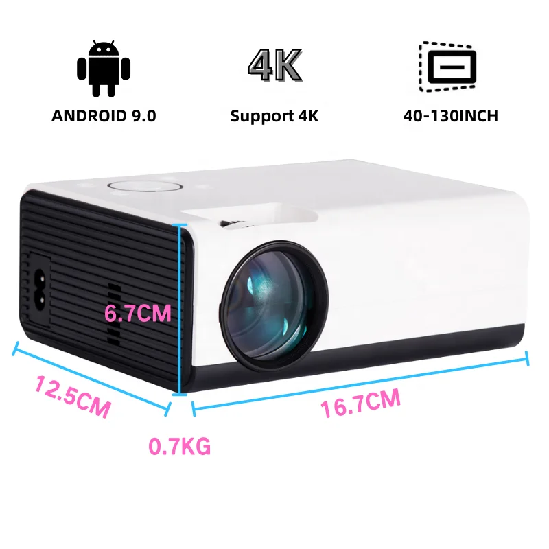 
 Светодиодный видеопроектор 4K, домашний Wi-Fi умный Android проектор  