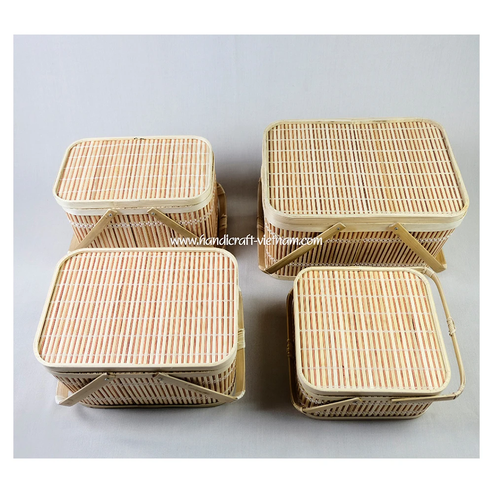 Bamboo Material Weaving Waste Basket Open Bamboo Handmade Wooden Bamboo