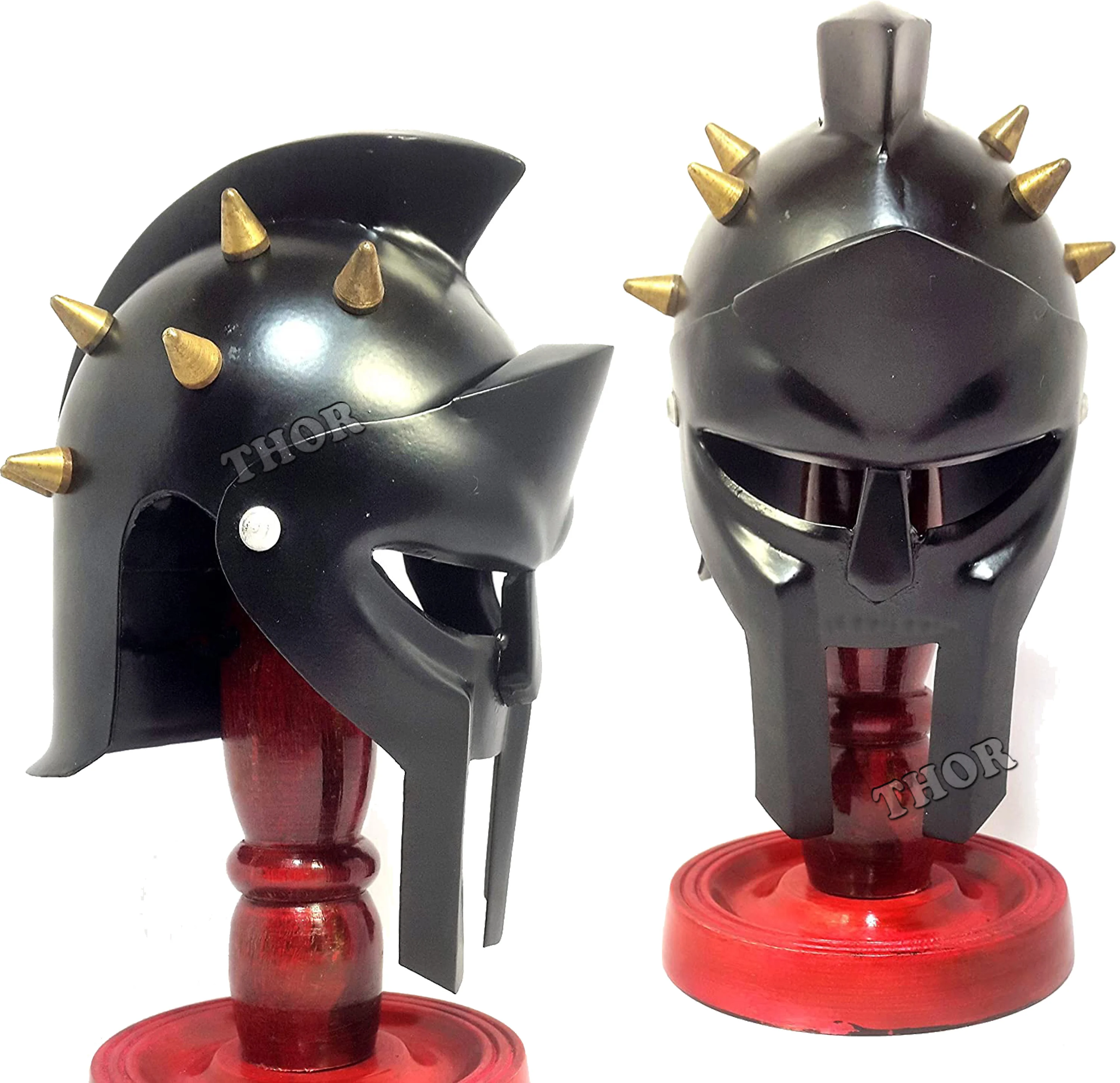 Medieval Functional Mini Helmet of the Spaniard Maximus Roman Gladiator Armor Helm Black Polished W/Wooden Stand