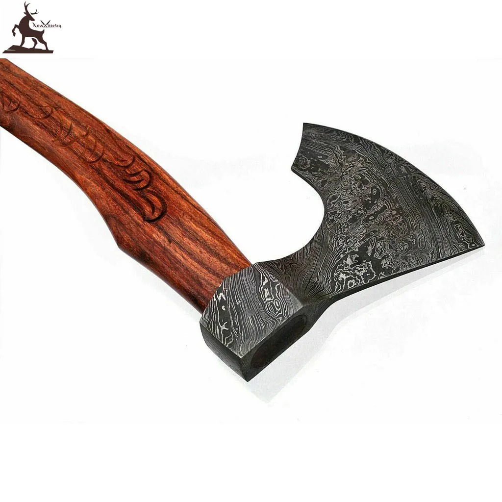 Hand New Damascus Steel Viking Bearded Axe 14 Inch Wooden Handle Buy Axe Wood Handle