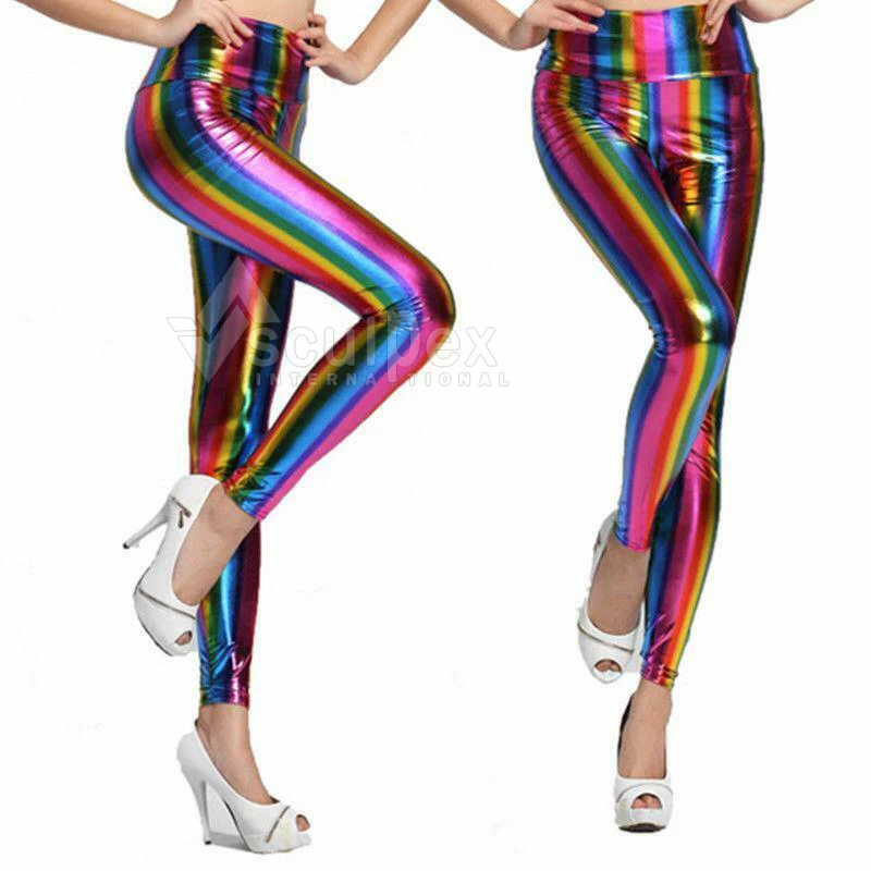 Femme Fashion Style Américain Taille Haute Extensible Brillant Pantalon Disco