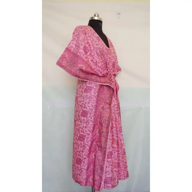 Vintage Silk Kaftan Summer Dress Bridal Party Shower Maxi Tunic Beach Wear Maternity Bridesmaid Dress Natural Waist Gift Her