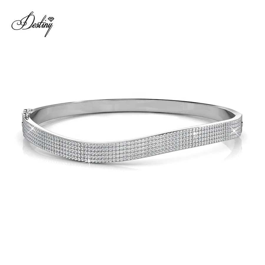 925 Silver 18k Gold Plated Wave Bangle with CZ Jewelry